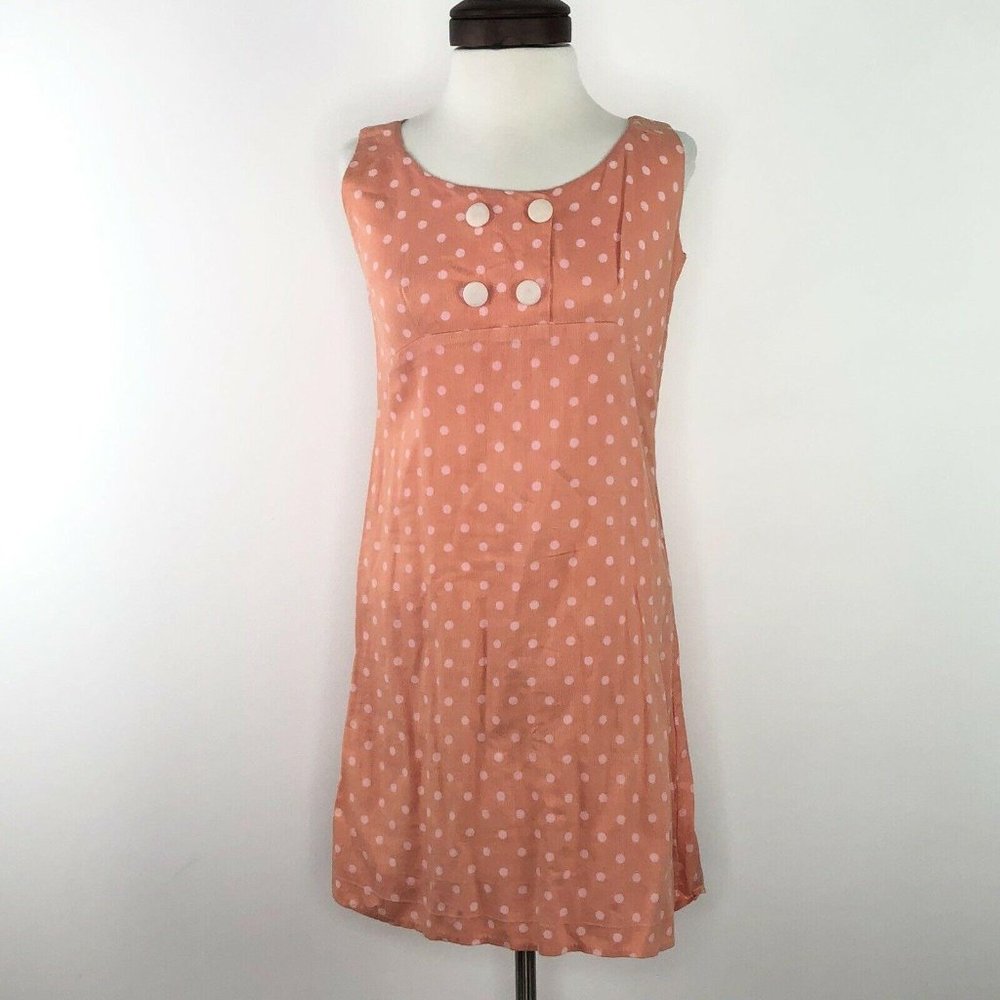 Unbranded Vtg 70s Peach Pink Polka Dot Dress  |  W - Picture 2 of 5